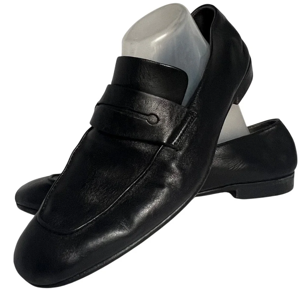 Ermenegildo Zegna L'Asola Black Leather Penny Loafers Secondskin Mens 10.5